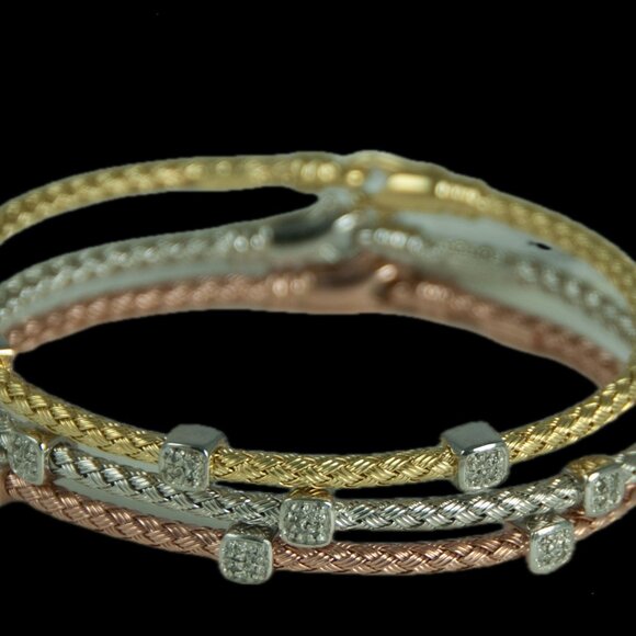 3 DIAMOND STATION BRAIDED BRACELET, STERLING SILVER (.925) BASE - Picture 3 of 9